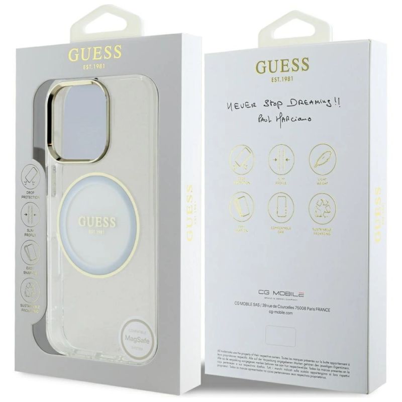 8. Guess IML Metal Colored Circle Classic Logo MagSafe Hülle für iPhone 16 Pro Max - Weiß
