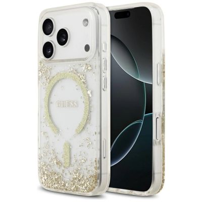Guess Resin Bottom Glitter MagSafe Hülle für iPhone 17 Pro - Gold