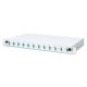 15. FO-Patchpanel mit Ausstattung 19 Zoll 1 HE, 12x LC DX, OM3, Anschlusskabel, Adapter, Einschubfächer, verschiebbar, grau