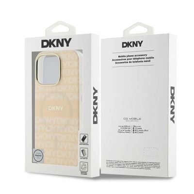 8. DKNY Repeat Texture Pattern With Stripe Hülle für iPhone 16 Pro Max – Rosa
