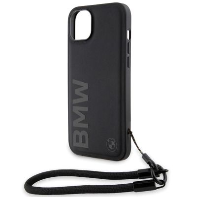 5. BMW Signature Leder-Wordmark-Cord-Hülle für iPhone 15/14/13 – Schwarz