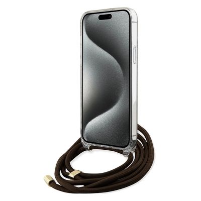 4. Guess Crossbody Cord 4G Print Hülle für iPhone 15 Pro – braun