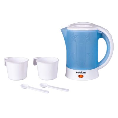 14. ELDOM C190 LINO 0,6 L 550W BLAUER WASSERKOCHER FÜR TOURISTEN + ZWEI TASSEN, ZWEI LÖFFEL