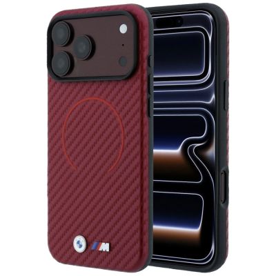 BMW M Carbon Printed Ring MagSafe Hülle für iPhone 18 Pro / 17 Pro – burgunderrot