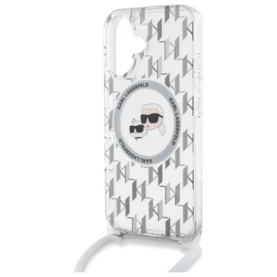 5. Karl Lagerfeld IML Crossbody Monogram Karl & Choupette Head MagSafe Hülle für iPhone 16 - Transparent
