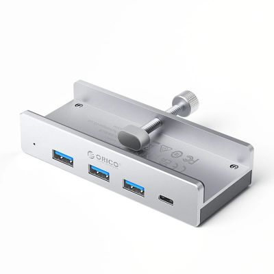 Orico MH4PC USB-C Hub mit Klemmmontage / 3x USB-A 3.0 + 1x USB-C 3.0 - Silber