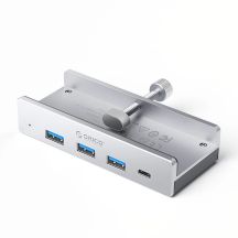 Orico MH4PC USB-C Hub mit Klemmmontage / 3x USB-A 3.0 + 1x USB-C 3.0 - Silber
