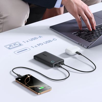 9. Baseus EnerFill FP11 Powerbank 10000mAh 15W (mit schwarzem Simple USB-C - USB-C 20V/3A 30cm Kabel) - schwarz