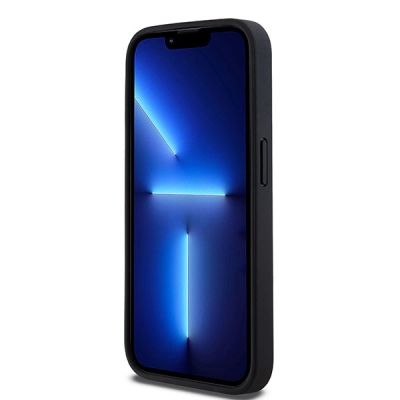 5. DKNY Lederhülle mit Monostreifen und Metalllogo für iPhone 15 Pro Max – Schwarz