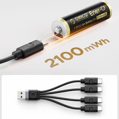 8. Orico Ener-G EG5C Lithium-Batterie 1,5 V 2100 mWh AA USB-C Wiederaufladbare Batterie mit Ladekabel 4 Stück.