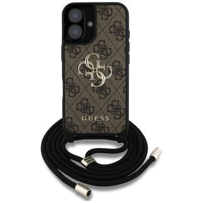 2. Guess 4G Big Logo Cord Stap Crossbody Case für iPhone 16 Braun