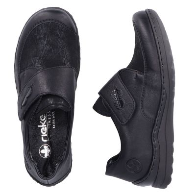 5. Rieker 48954-00 bequeme schwarze Damenschuhe mit Klettverschluss