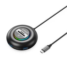Orico YXR5-C3 RGB USB-Hub mit 4 USB-A 3.0-Anschlüssen, SD- und microSD-Kartenleser, 1,8 m Kabellänge – Schwarz