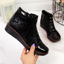 Damen-Lederboots mit Warmfutter und Print, schwarz, Filippo