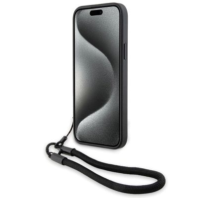 4. BMW Signature Leder-Wordmark-Cord-Hülle für iPhone 15 Plus / 14 Plus – Schwarz
