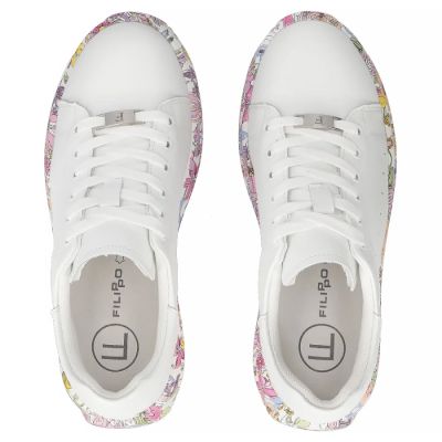 6. Leder-Plateau-Sneaker mit weißem Blumenmuster Filippo DP7507