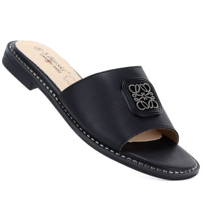 Schwarze Damen-Flip-Flops aus Leder, Modell S.Barski KV61-6019