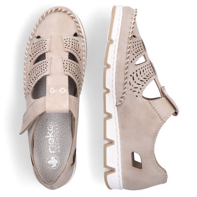 7. Rieker W RKR651 beige Leder Klettverschluss durchbrochene Schuhe
