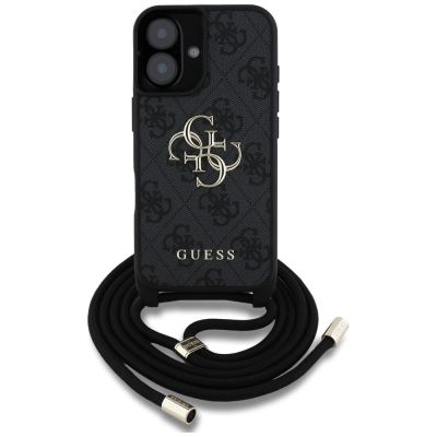 2. Guess 4G Big Logo Cord Stap Crossbody Case für iPhone 16 Schwarz