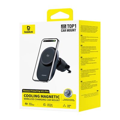 3. Baseus PrimeTrip VC2 Pro Magnethalterung mit Qi2.2-Ladegerät und Lüftungslüfter – Schwarz