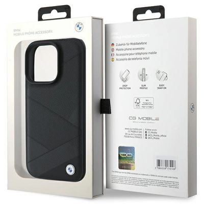 8. BMW Signature Lederhülle mit Crossing Lines Pattern für iPhone 16 Pro – Schwarz