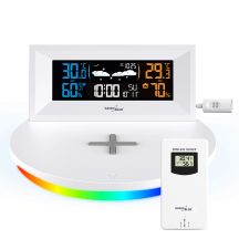 GreenBlue Drahtlose Wetterstation mit drahtlosem/induktivem Ladegerät, Uhr, Wecker, Kalender, Außensensor, GB213