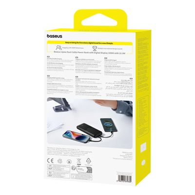 9. Baseus Lipow 10000mAh 22,5W Powerbank mit integriertem Dual-Kabel und Display (inkl. zusätzlichem schwarzen Baseus Simple USB-A-auf-USB-C-Kabel, 3A, 0,2 m) – Schwarz