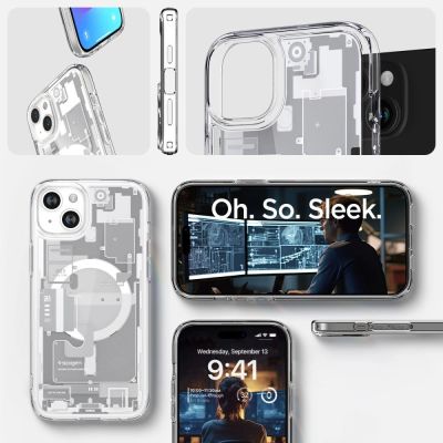 15. Spigen Ultra Hybrid Mag Case mit MagSafe für iPhone 15 Plus – Weiß (Zero One Pattern)