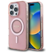 Guess IML Rhinestones MagSafe-Hülle für iPhone 16 Pro Max – Rosa