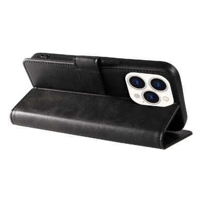 6. Leather Book Case für iPhone 16 – Schwarz