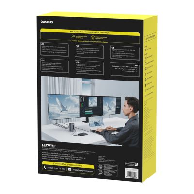 6. Baseus Spacemate RD1 Hub 11-in-1 USB-C Dockingstation – 2x HDMI 4K@60Hz, 2x DP 4K@60Hz, 2x USB-A 10 Gbit/s, USB-C 10 Gbit/s, RJ45, USB-A 480 Mbit/s, USB-C PD Mini-Klinkenanschluss, 3,5-mm-EU-Ladeanschluss – Grau