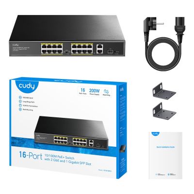 7. Switch CUDY FS1018PS1 16-Port 10/100M PoE+ 190W 2xGbE 1xSFP