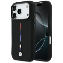 BMW M Silikon-MagSafe-Hülle mit dreifarbiger Linie für iPhone 17 Pro – Schwarz