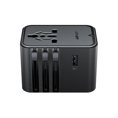 5. Acefast Z8 GaN 45W Reiseadapter 3x USB-C + 2x USB-A Reise-Wandladegerät mit 2500W-Netzsteckdose – Schwarz