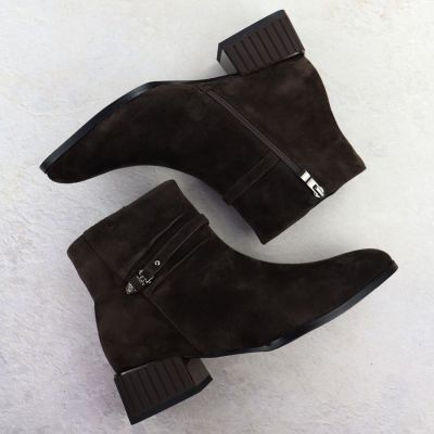 4. Damen-Ankle-Boots aus Leder mit Zierabsatz, braun, D&A S.Barski Premium Collection CR52-651