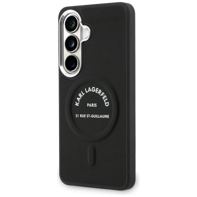 9. Karl Lagerfeld MagSafe Hülle mit geprägtem Ring und RSG-Logo für Samsung Galaxy S26 – Schwarz