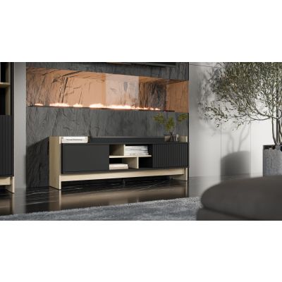 6. PORTO 2D TV-Schrank 150x38x50 Eiche/Schwarz