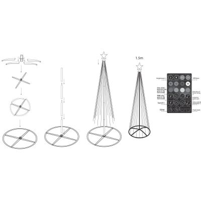 43. DEKORATIVER WEIHNACHTSBAUM 154 LED RGB 150 CM SCHWARZ