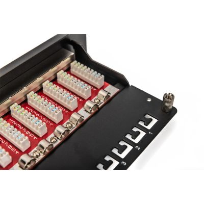 6. Digitus Patchpanel 10'' 12x RJ45, LSA-Level, Cat.6A, geschirmt, 1 HE, schwarz, Kabelführung