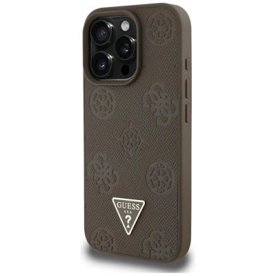 2. Guess Grained Hot Stamp Peony Triangle Logo MagSafe iPhone 16 Pro Max Hülle - Braun