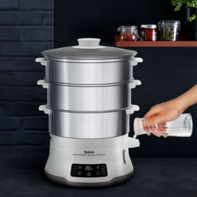 16. Tefal Convenient Series Deluxe VC502D 3-Korb-Dampfgarer, 900 W, Edelstahl, Weiß