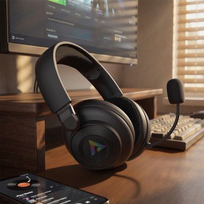 7. Acefast H15 Kabelloses Bluetooth-/2,4-GHz-/AUX-Gaming-Headset mit Mikrofon und RGB-Hintergrundbeleuchtung – Schwarz