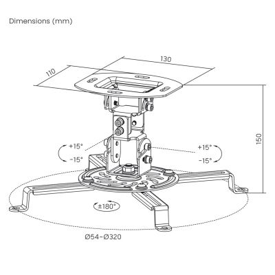 2. MACLEAN Projektor-Deckenhalterung, 54–320 mm, bis zu 13,5 kg, 360°-Drehung, MC-200 W