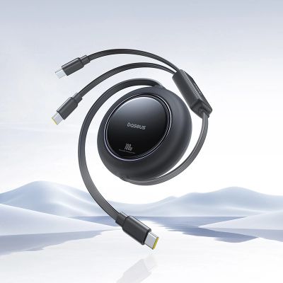 8. Baseus Free2Pull Mini 100W 3-in-1 USB-C Einzugskabel – 2x USB-C 1,2 m – Schwarz