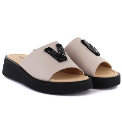 4. Beige Leder-Keilsandalen für Damen, Modell Vinceza 66950