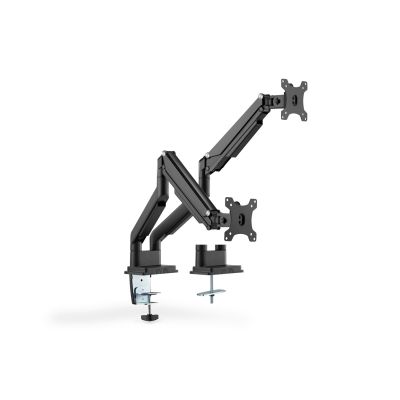 11. Doppelter Schreibtischarm (Klemme) für 2 x LCD-Monitore, max. 32 Zoll, max. 2 x 9 kg, neig- und schwenkbar, schwarz