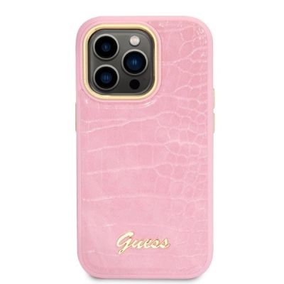 3. Guess Croco Collection Hülle für iPhone 14 Pro – Rosa