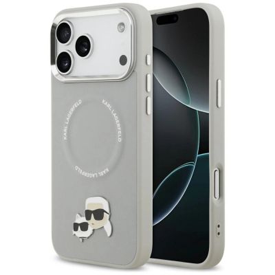 Karl Lagerfeld Karl & Choupette Pins MagSafe Case für iPhone 17 Pro - Grau
