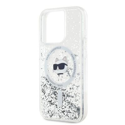 6. Karl Lagerfeld Liquid Glitter Choupette Head MagSafe-Hülle für iPhone 15 Pro Max – transparent