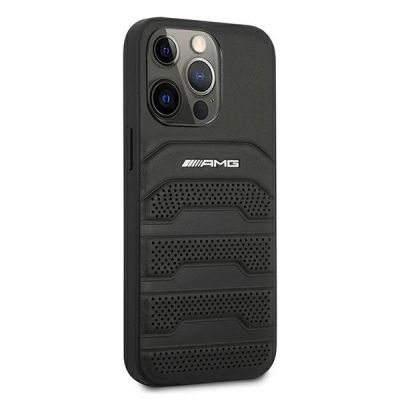 4. AMG Lederhülle mit geprägten Linien für iPhone 13 Pro / iPhone 13 – Schwarz